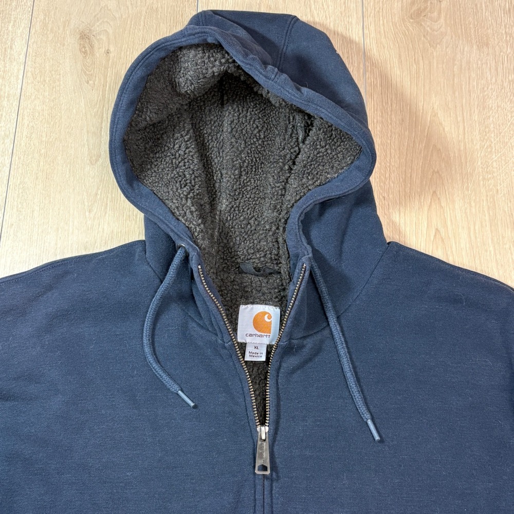 Carhartt Mens XL Navy Blue Sherpa Lined Full Zip Hoodie Jacket Sweatshirt 100072 - Picture 2 of 8